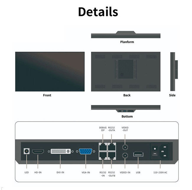 Ultra Narrow Seamless LCD Video Wall Display Brightness 2k 49 55 65 Inch 1